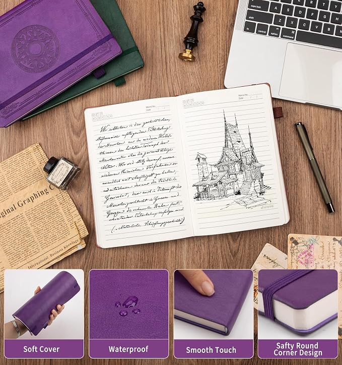 Lined Journal Notebook, A5 Leather Vintage Journals for Writing, 256 Pages College Ruled Notepad for Women Men, Vegan Leather Daily Notebook for Work, School, Travel, Note Taking(Tree of Life, Purple)