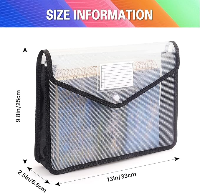 Tamaki Plastic Expanding File Folder, Fit Letter/A4 Size, Black, 1 Pack | Transparent envelopes with Snap Closure, No Dividers, Large Capacity