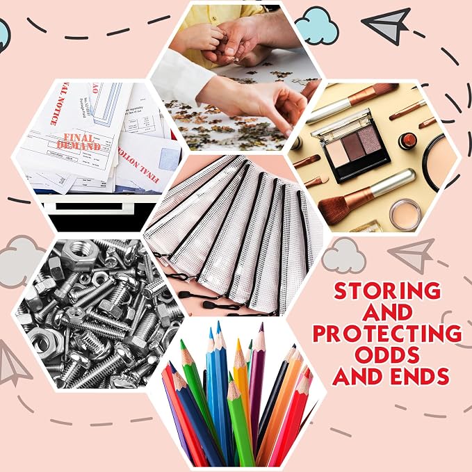 Handepo 100 Pack Mesh Zipper Pouch Pencil Pouches Bulk Clear File Bag Waterproof Document Pouch Multipurpose for Office Travel Puzzles Games Organizing (White Pouch Black Zipper, A6/9.45x4.53in)
