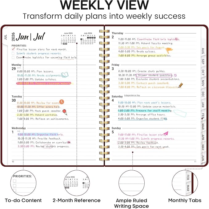 8.5" x 11" Academic Planner 2026-2027, Weekly & Monthly Calendar Planner Book, July 2026 – June 2027, Large Hardcover Organizer with Tabs, Perfect for Teachers, Students, Women & Men – A4, Burgundy