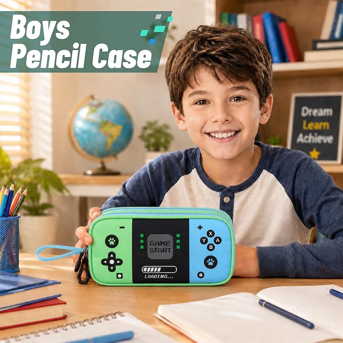 Pencil Case for Boys, Large Capacity Pencil Pouch with Zipper Compartments, Gamer Pen Bag Organizer for School Kids Teens