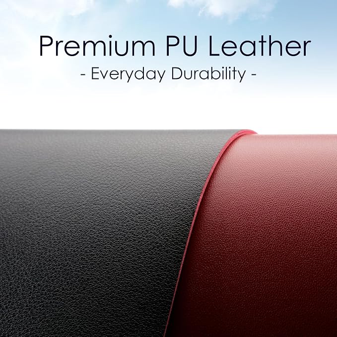 Leather Desk Pad Protector, Waterproof Mouse Pad, PU Desk Mat, Office Desk Cover, Desk Writing Mat for Office/Home/Work/Cubicle (Black/Red) 31.5x15.7 in
