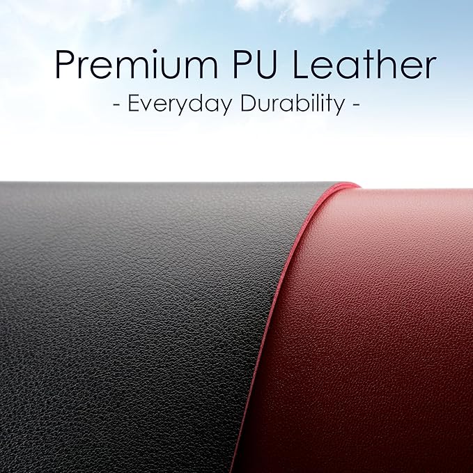 Leather Desk Pad Protector, Waterproof Mouse Pad, PU Desk Mat, Office Desk Cover, Desk Writing Mat for Office/Home/Work/Cubicle (Black/Red) 23.6x13.7 in