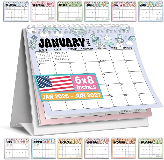 Small Desk Calendar 2026-2027 Standing Flip - 18-Month 2026 Desk Calendar Small for Home, Office & School, Standing Desks Calendars 2026-2027, Mini Desks Calendars, Back to School Teacher Gifts