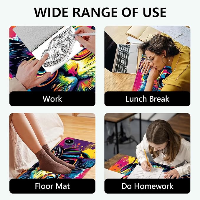 Heated Mouse Pad with 3 Levels Heated & 3 Hours Auto Shut-Off Mouse Pad for Warming Hands in Office Home, 31.5" x 13"Large Safe Desk Mat Hand Warmer，Colorful Eyeglass Cat