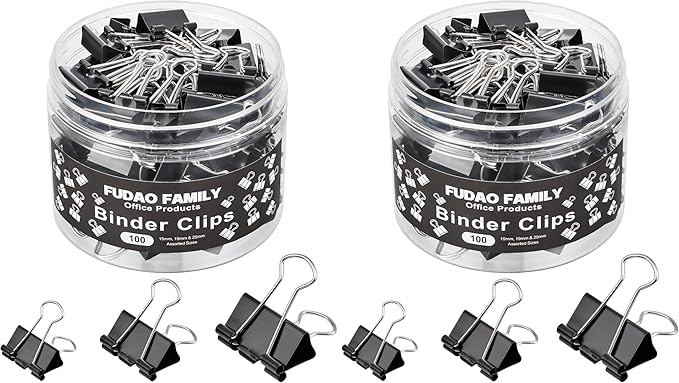 100pcs Binder Clips Assorted Sizes, Black Paper Clamps, Medium, Small, Mini 3 Sizes with Box for Office, School and Home (Pack of 2)