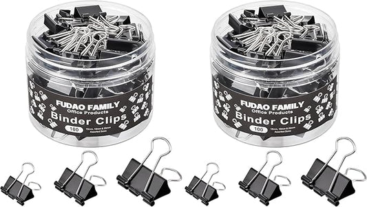 100pcs Binder Clips Assorted Sizes, Black Paper Clamps, Medium, Small, Mini 3 Sizes with Box for Office, School and Home (Pack of 2)