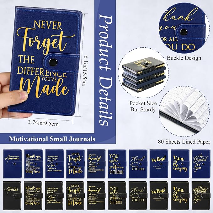 Dispowreath 20 Sets Thank You Leather Journal Notebook with Appreciation Ballpoint Pen Employee Gift for Teacher Nurse Coworker Team Office Staff Vet Tech Housekeeper (Black and Blue,Appreciation Sign)