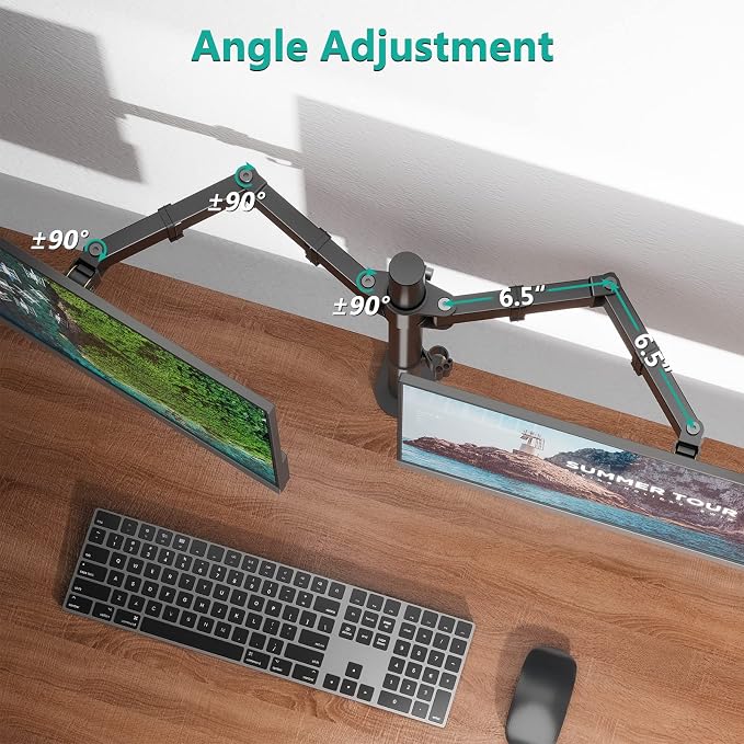 WALI Articulating Dual Monitor Stand for 13-27 inch Screens, 22 lbs per Arm | 2 Monitor Desk Mount, Full Motion with Tilt, Swivel, Rotation, C-Clamp & Grommet Base, VESA 75/100mm (M002), Black