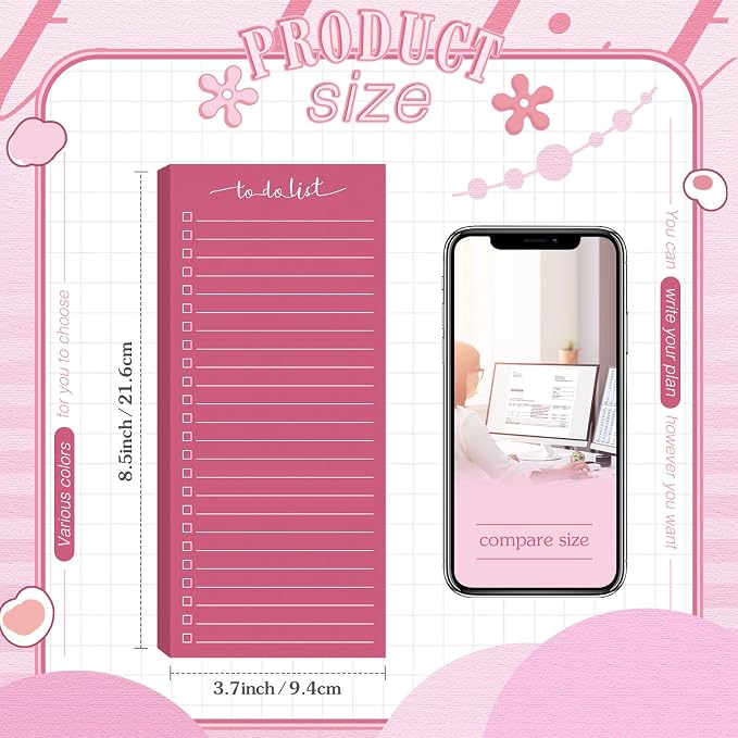 Censen 10 Pack 500 Sheets to Do List Notes Daily Checklist Notepad with 50 Sheets Undated Memo Pad Color Block Shopping List Weekly Plan Notepad Organizer Planners(Gradient Pink,Lined)