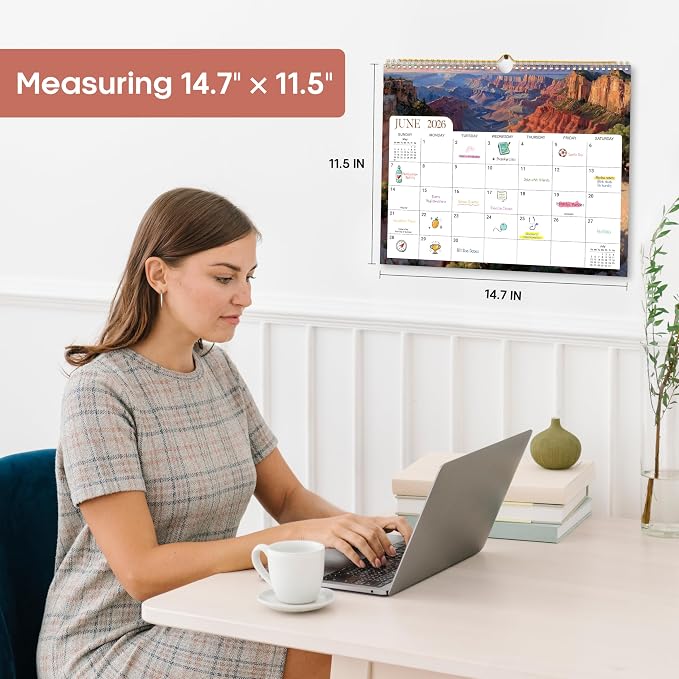 Calendar 2026-2027, 21-Month Wall Calendar Runs from Apr 2026 to Dec 2027,11.5" x 14.7",Large Monthly Calendar with Twin-Wire Binding, Perfect for Home or Office - Global Attractions