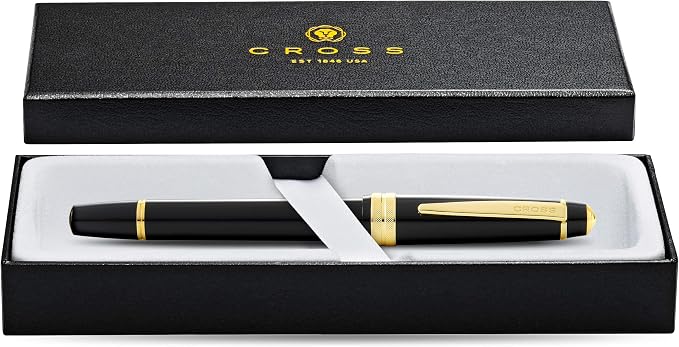 Cross Bailey Light Polished Black Resin and Gold Tone Fine Nib Fountain Pen - Professional Pen for Effortless Writing - Journaling, Note-Taking & More - Black Ink - Easy Handling