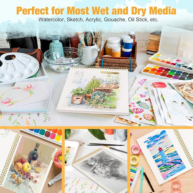 2-Pack Watercolor Paper Pad, 5.5" x8.5” (140lb/300g), Spiral Bound with Tear Line. A Watercolor Journal and Sketchbook for Adults & Kids - Ideal for Smaller Sized Exercises or Travel