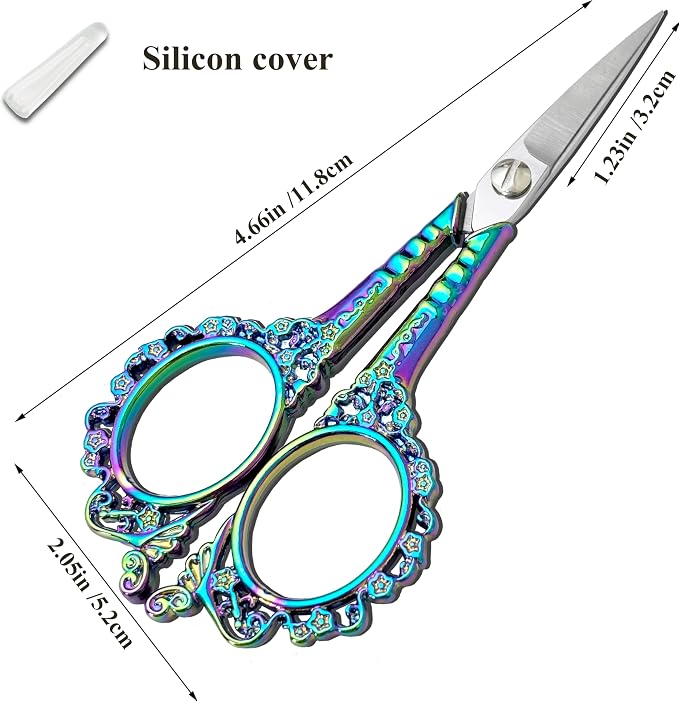 Small Sharp Embroidery Scissors, Precision Detail Sewing Shears | Detail Pointed Cutter for Thread, DIY Craft, Artwork, Needlework Yarn, Beauty Tool for Eyebrow Trimming, 4.6in Flower