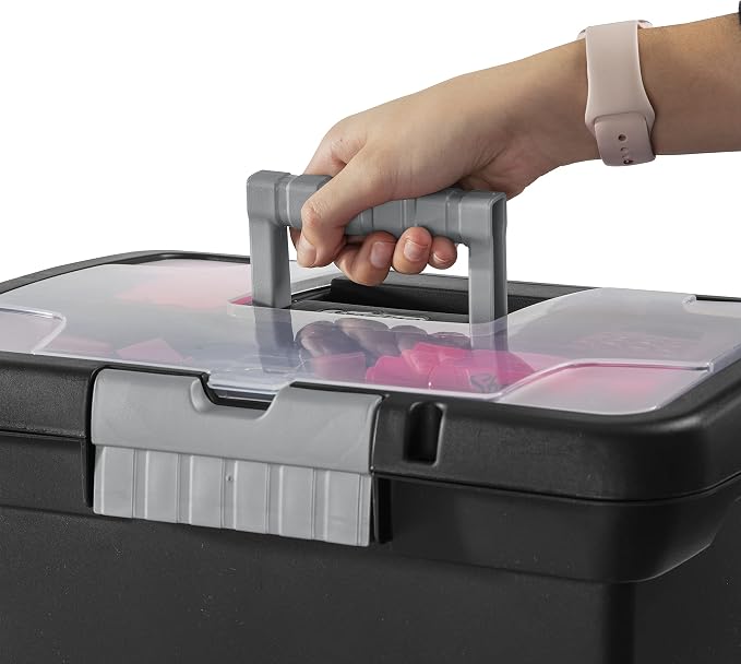 Sterilite Portable File Box with Latching Lids for Home and Office, 4-Pack | Heavy-Duty and Stackable Plastic Containers with Latches for Closet, Cabinet, Bedroom, Bathroom and Dorm Room Organization