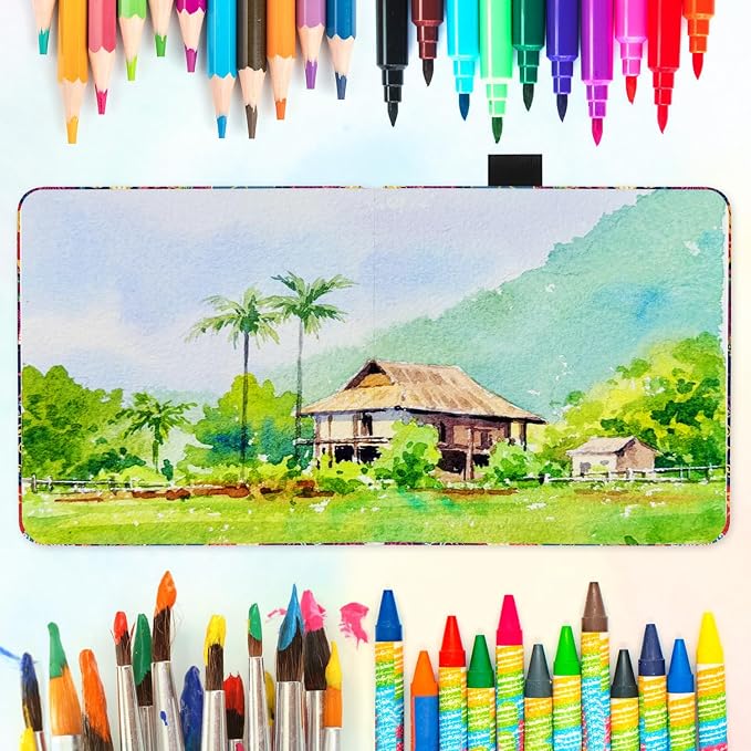 5x5 Handy Portable Handmade Cloth Fabric Hardcover Sewing Binding Travel Watercolor Paper 140LB/300gsm 20Sheets/40Pages Journal Mixed Media Pad Sketchbook. Japanese-Style Motifs