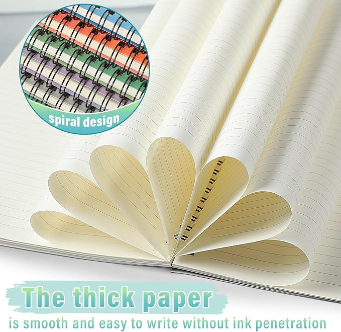 Fuutreo 6 Pack Spiral Notebook 10.5x7.45 Notebook,Gradient Color,Bright