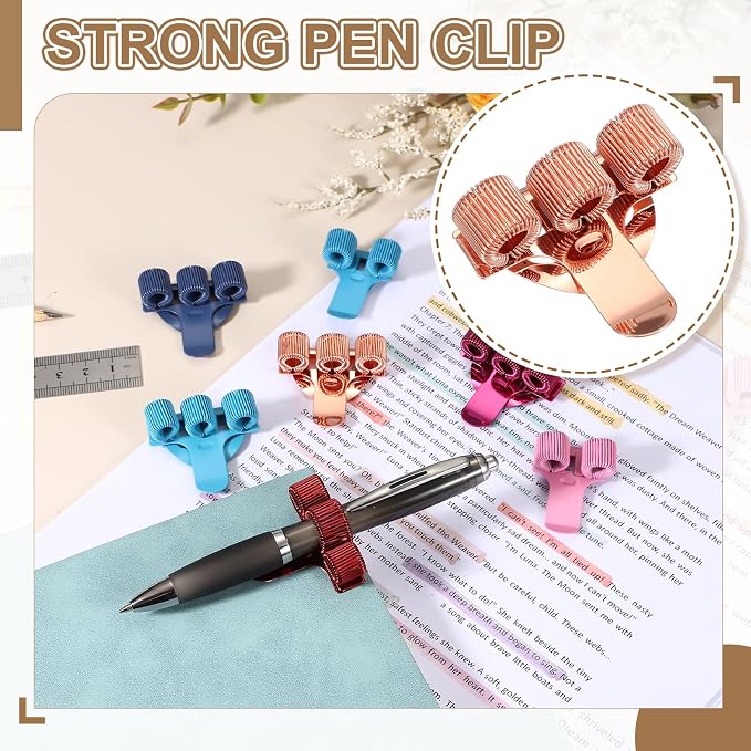 PATIKIL 2Pcs Pen Clip, 3 Holes Pen Holder Clip Metal Portable Spring Loop Organizer Universal for Notebook Journal Highlighter Office Business Pocket Clipboard Whiteboard, Rose Gold