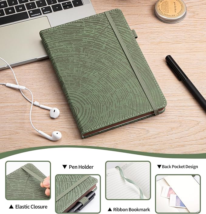 A5 Lined Journal Notebook for Women Men, Tree Ring Leather Journals for Writing, 200 Pages Thick Paper, Daily Journal Notebook for Work, School, Note Taking, Business, Travel, College Ruled