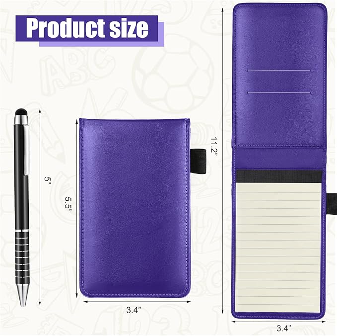 Outus 10 Pcs Mini Pocket Notepad Holder Set Included Small Leather Pocket Notebook Holder with 50 Lined Sheets, Metal Pen, 8 Pcs 3 x 5 Inch Memo Book Refills, 30 Lined Paper Per Note Pad (Purple)