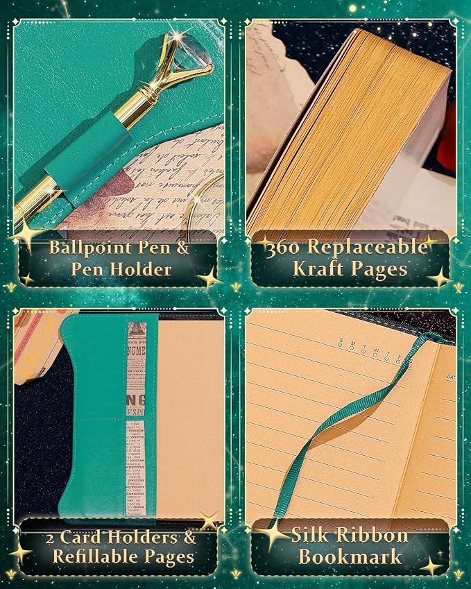 Hoci Poci Diary with Lock and Keys for Girls Gift Ideas, 360 Pages Journal | Elegant Gift Box for Teen Girls, B6 Kraft Pages Refillable Notebook with Pen and Bookmark for Writing, Astro Turquoise