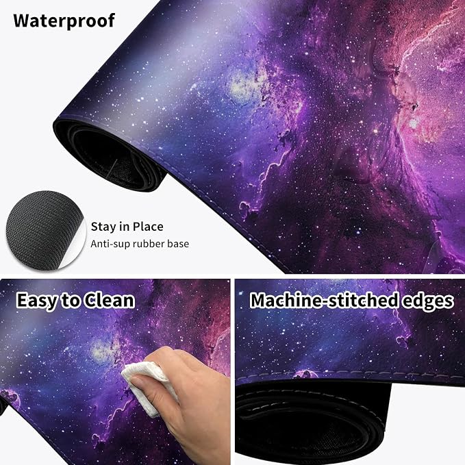 Heated Desk Pad Mouse Pad,Heated Desk Mat,with 3 Heating Levels & 3 Hours Auto Shut-Off,Leather 23.6"*14.2" Gaming Mouse Laptop Mat,Foot Warmer,Purple Galaxy Glliter