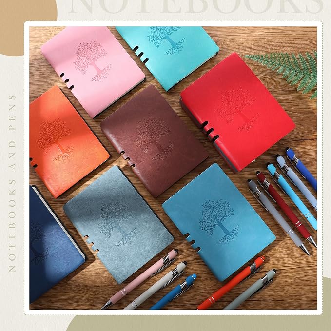 Eaasty 10 Sets A6 Tree of Life Journals Notebooks and Pens Set Colorful Tree Mini Lined Journals Hardcover Executive Notebooks Bulk Gifts for Christmas School Office Writing Supplies(Assorted Colors)