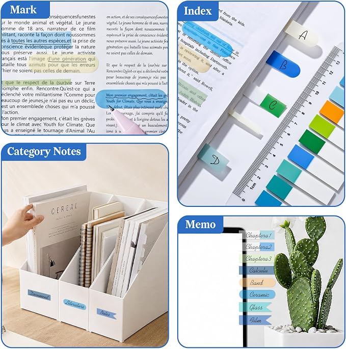 Temiary 2600Pcs Transparent Sticky Index Tabs for Annotating Bible, Stylish | Colorful Books Tabs Clear Flags Strip Notes Tabs, Translucent Writable and Repositionable Page Marker for Bible Notebooks
