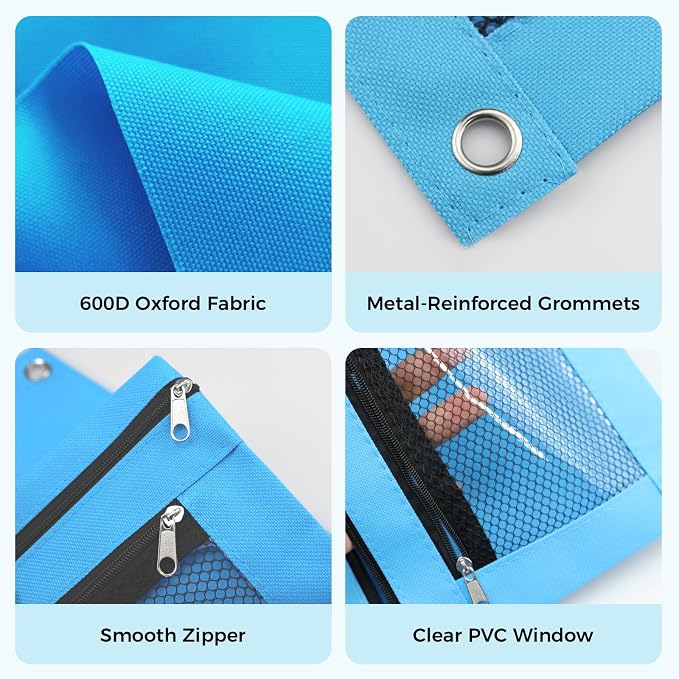 Pencil Pouch for 3 Ring Binder, Pencil Case Bag with Zipper, 600D Fabric Pencil Pouch Holder Accessories, Clear Window Pencil Case Aesthetic Back to School Organizer Pockets for Boy Girl (Sky Blue)