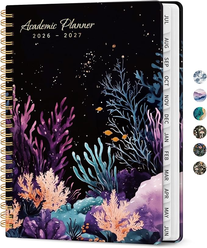 Planner 2026-2027, Academic Monthly and Weekly Calendar Planner for Women, July 2026 - June 2027, Hardcover Pretty Agenda Planner Book with Tabs, Spiral Daily Organizer for School Office Home Supplies, 6.3" x 8.5" - Coral Dream