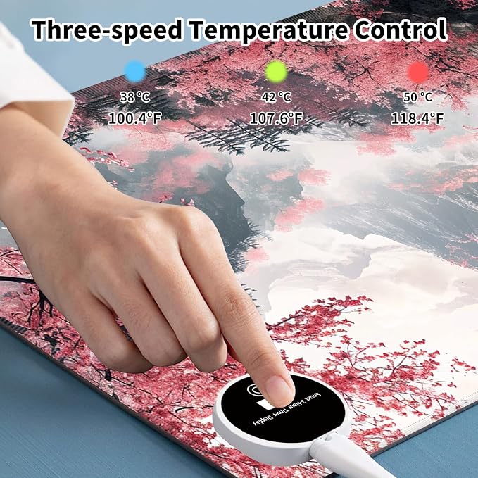 Warm Desk Pad,Heated Desk Pad,Office Mat,3 Heating Levels & 3 Hours Auto Shut-Off,31.5"*13" Gaming Mouse Laptop Keyboard Leather Desk Mat,Watercolor Tree Mountain