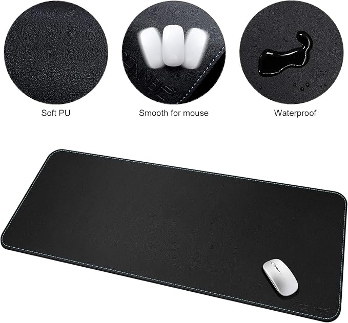 CENNBIE Leather Desk mat Protecter 47.2X19.6in Super Large(Black) | Premium stitched edges resist wear. Easy to clean. Protects desk from spills, stains ,scratches. Smooth glide. Office & home.