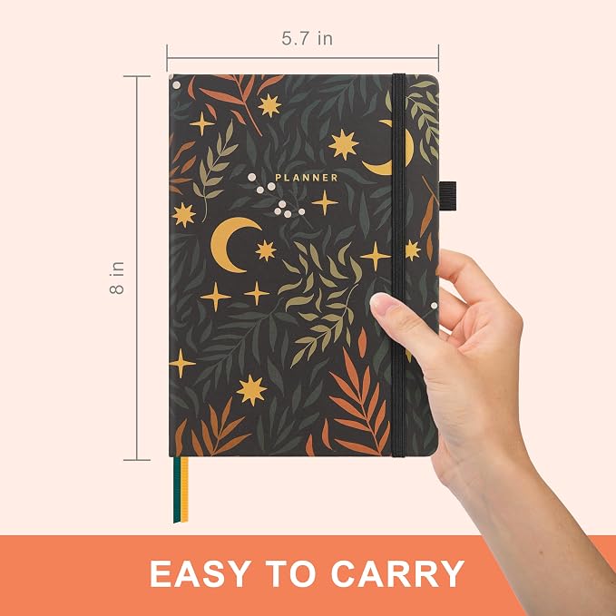 And Per Se Undated Academic Planner, Weekly & Monthly Planner with Goal & Habit Tracker, A5 Hardcover, Lunar Leaf