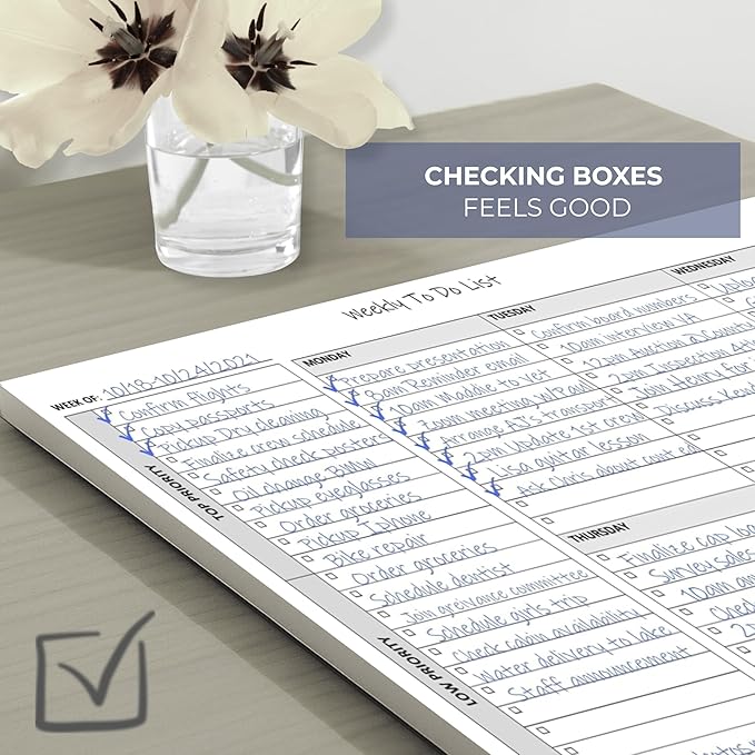 Life Charge Weekly Planner Notepad for Work & Home, Weekly To Do List Pad with Daily Checklist, Priority & Notes, 60 Pages, 8.5 x 11 Letter, Landscape