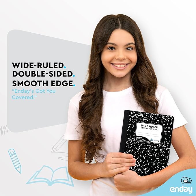 Enday Marble Composition Notebook Wide Ruled (4 Pack) 100 Sheets | Black Composition Notebook For Back to School, Home and Office