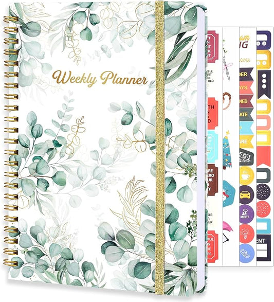 Thboxes A5 Weekly Planner, Undated Spiral To Do Notebook, Green Leaves | Spiral Binding, Stickers, Planners for Home, Work, Office, College, School Supplies for Girls, Kids, Students, Teachers Gifts