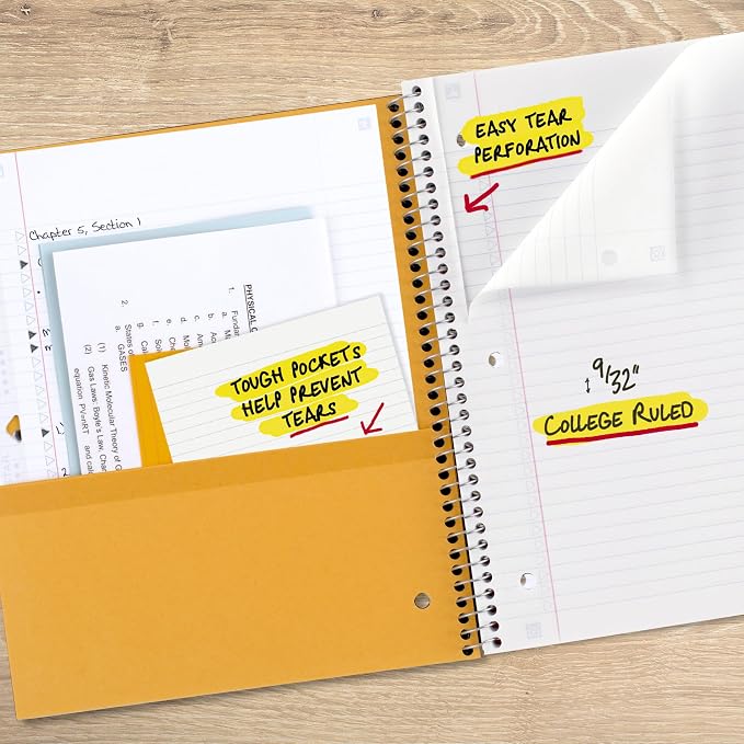Five Star Spiral Notebook + Study App, 3 Subject, College Ruled Paper, Fights Ink Bleed, Water Resistant Cover, 8-1/2" x 11", 150 Sheets, Green (72067)