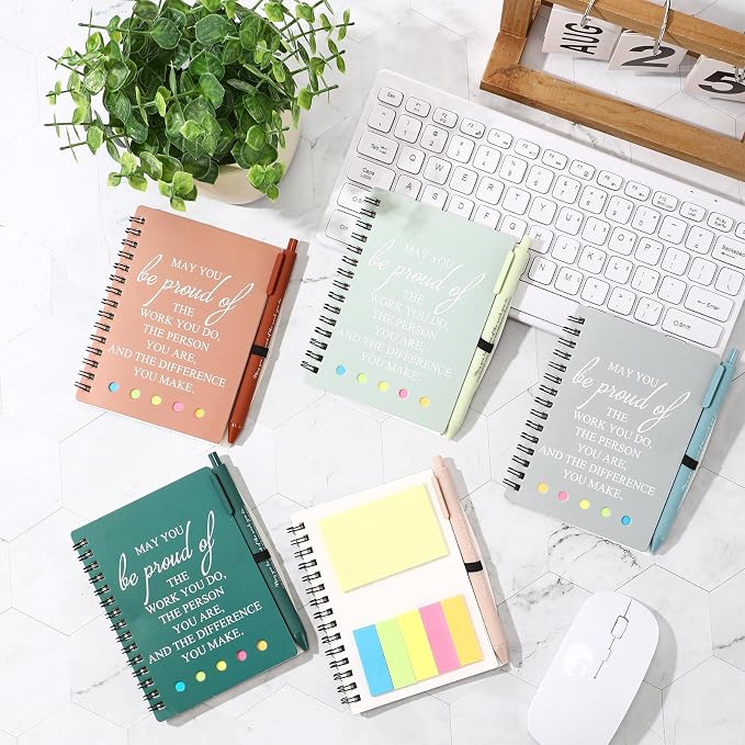 Resurhang 48 Pcs/24 Set Back to School Gifts for Students Teacher, Inspirational A6 Spiral Journal Notebook with Pen for Employee Team Teachers Students Classroom Rewards(Light Color,May You)