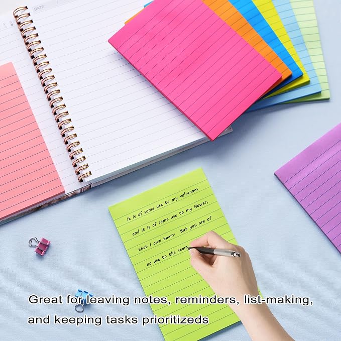 9 Pack Lined Sticky Notes 4x6 in Post Sticky Notes with Lines, 9 Bright Colors Self Sticky Notes Pad Its, Large Ruled Sticky Note for Office, Home, 35 Sheets/Pad