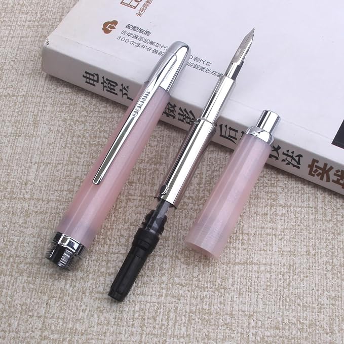 JINHAO 20 pink silver Press Fountain Pen Retractable EF Nib Transparent Black Writing Ink Pen with Converter School Office Supplies