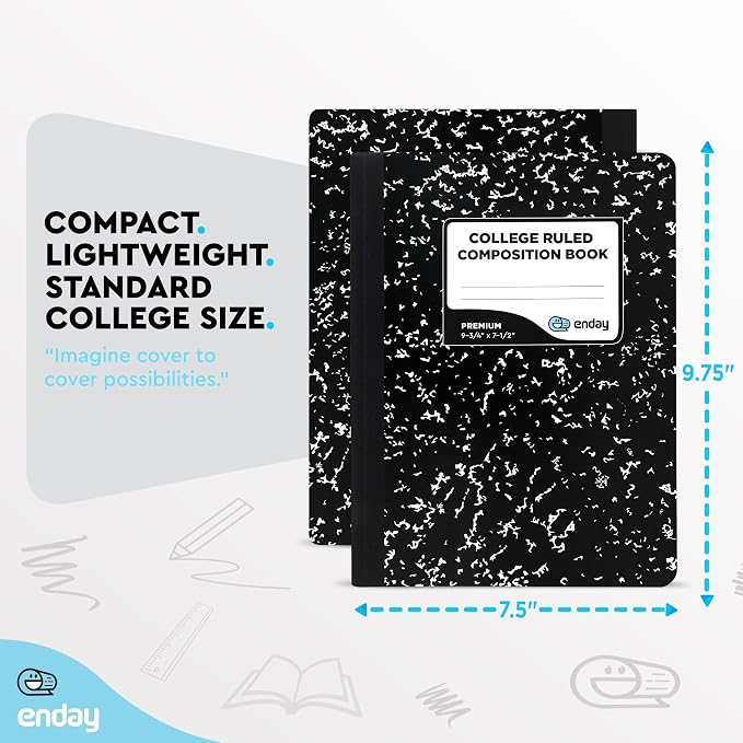 Enday Marble Composition Notebook College Ruled (2 Pack) 100 Sheets Black Composition Notebook For Back to School, Home and Office