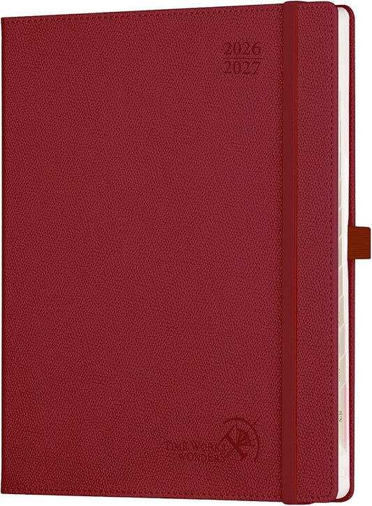 POPRUN Planner 2026-2027 (Large 8.5"x10.5"), Academic Year Weekly Planner | Calendar Book Jul.2026 - Jun.2027, Appointment Book with Monthly Tabs, Leather Hardcover, Inner Pocket, 100GSM - Burgundy