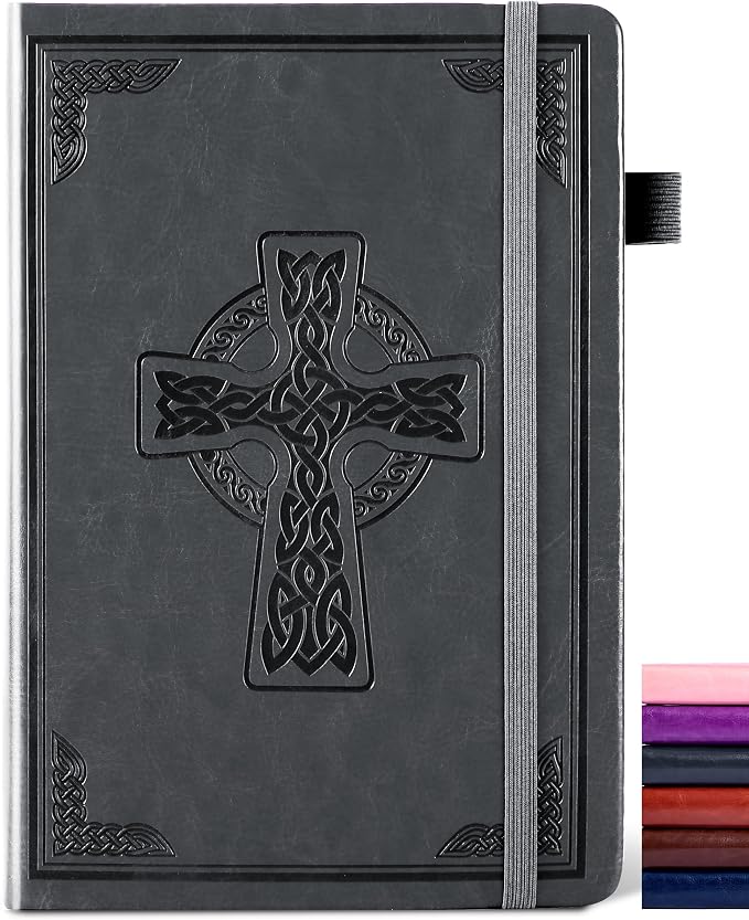 CAGIE Leather Lined Journal Notebook for Men & Women, Debossed Cross, 320 Pages 100 GSM Thick Paper, A5 Hardcover Journaling Notebooks for Writing, 5.7'' X 8.3'' Diary, Grey