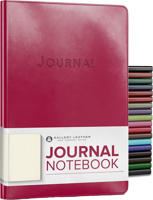 Gallery Leather Journal Notebook - 192 Pages, Softcover, For Men and Women | For Writing, Work & Travel, Handcrafted - Acadia Wild Rose - 8 x 5.5, Desk Grid