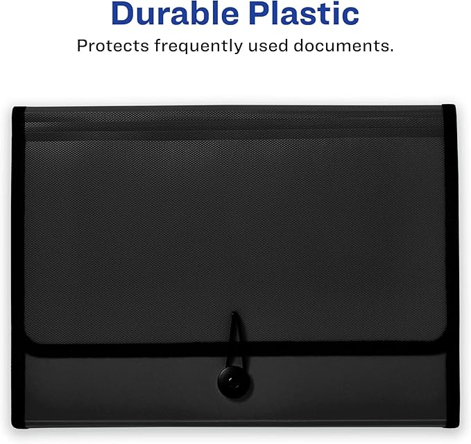 Avery Expanding File Folder Organizer, 7-Pocket Accordion File Organizer, Black, Holds 425 Letter/A4-Size Sheets (73550) (Pack of 8)