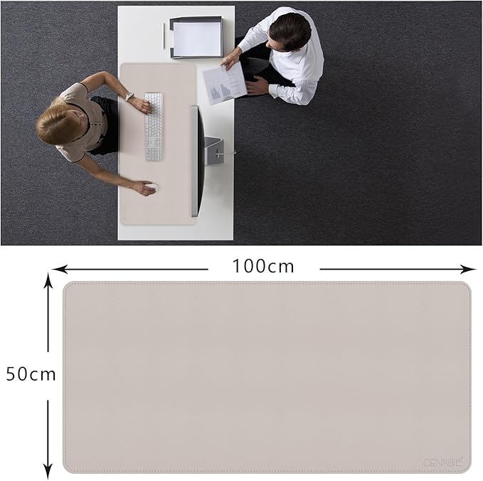 CENNBIE 39.3" x 19.6" Leather Desk mat,Perfect Desk Mate for Office(Cream) | Premium stitched edges resist wear. Easy to clean. Protects desk from spills, stains ,scratches. Smooth glide. Office & home.