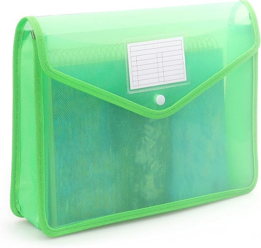 Tamaki Plastic Expanding File Folder, Fit Letter/A4 Size, Green, 1 Pack | Transparent Envelopes with Snap Closure, No Dividers, Large Capacity