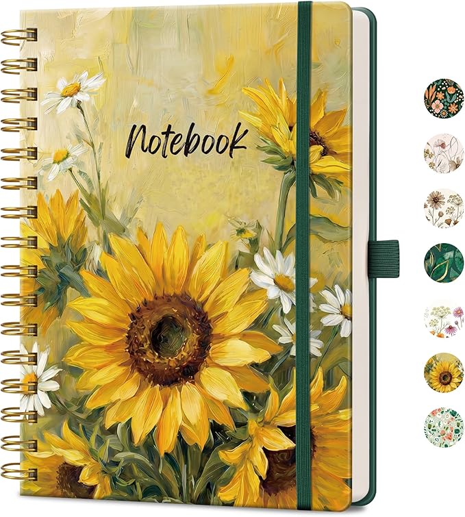 AHGXG Spiral Journal Notebook, 160 Lined Pages, A5 Size (5.7'' x 8.3'') | for Women, Journaling, Writing, Work & Office, Hardcover, 100 GSM Thick Paper (Golden Sunflower)