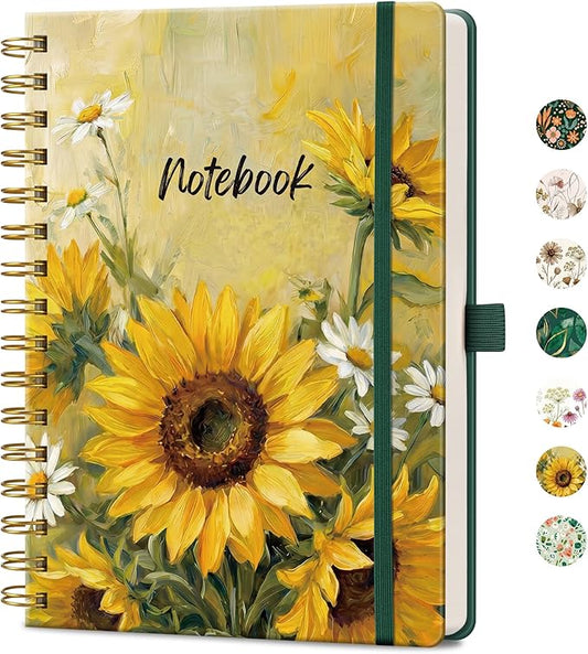 AHGXG Spiral Journal Notebook, 160 Lined Pages, A5 Size (5.7'' x 8.3'') | for Women, Journaling, Writing, Work & Office, Hardcover, 100 GSM Thick Paper (Golden Sunflower)