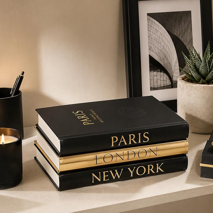 Decorative Books for Home Decor – Decorative Hardcover Display Faux Books for Bookshelf – Black and Gold Foiled Decor Books for Coffee Table – Fashion Designer Books Decor Set of 3 (Black and Gold) | Bookshelf Decor, Faux Hardcover Books, Black & Gold ...